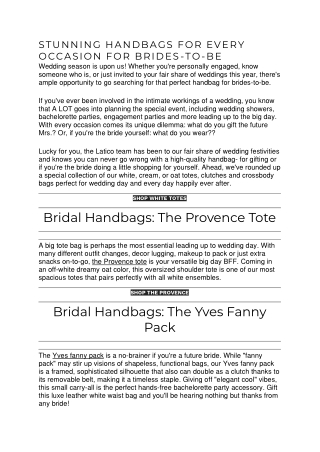 STUNNING HANDBAGS FOR EVERY OCCASION FOR BRIDES