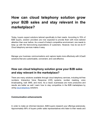 How can cloud telephony solution grow your B2B sales and stay relevant in the marketplace