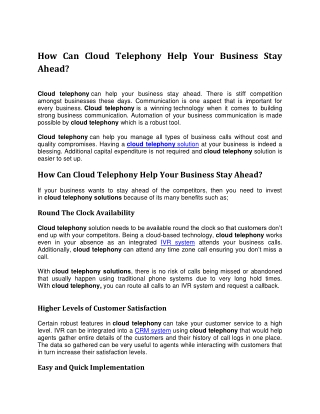 How Can Cloud Telephony Help Your Business Stay Ahead