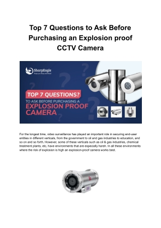 Top 7 Questions to Ask Before Purchasing an Explosion proof CCTV Camera