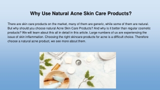 Why Use Natural Acne Skin Care Products