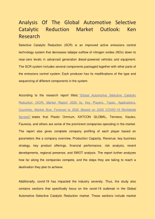 GLOBAL AUTOMOTIVE SELECTIVE CATALYTIC REDUCTION