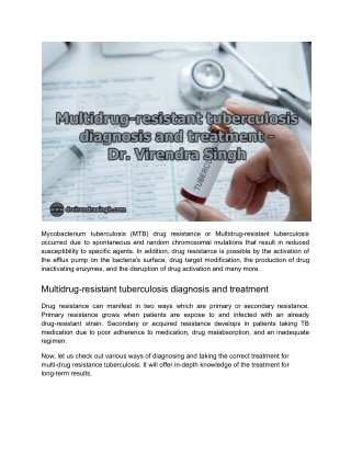 Multidrug-resistant tuberculosis diagnosis and treatment – Dr. Virendra Singh