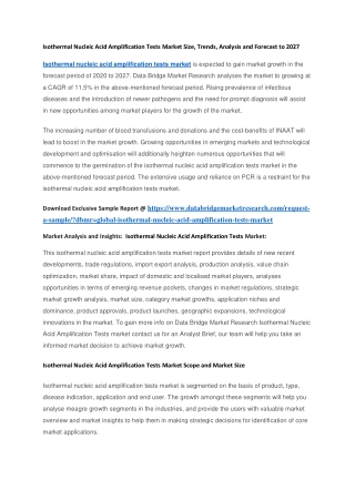 Isothermal Nucleic Acid Amplification Tests Market Size, Trends, Analysis and Forecast to 2027