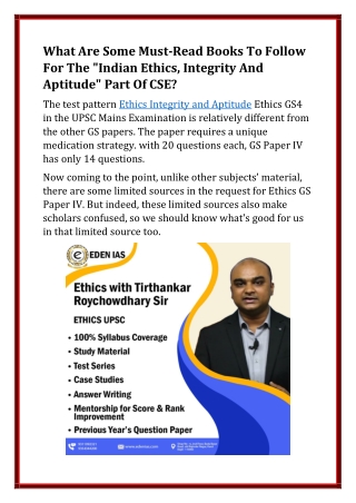 What Are Some Must-Read Books To Follow For The "Indian Ethics GS4 Paper?