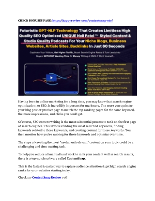 ContentSnap Review & Mega 1,600 Bonuses Value At $853,968
