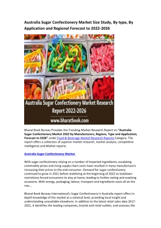 Australia Sugar Confectionery Market Research Report 2022-2026