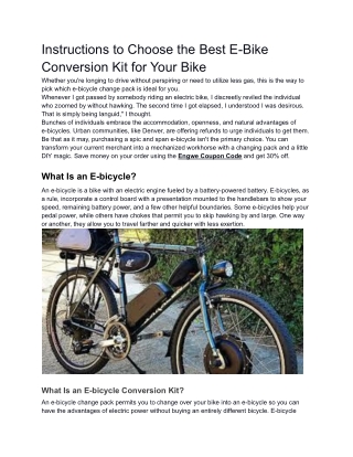 Instructions to Choose the Best E-Bike Conversion Kit for Your Bike