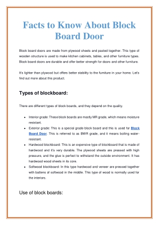 Facts to Know About Block Board Doo