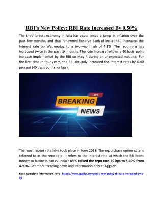 RBI’s New Policy - RBI Rate Increased