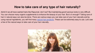 How to take care of any type of hair naturally