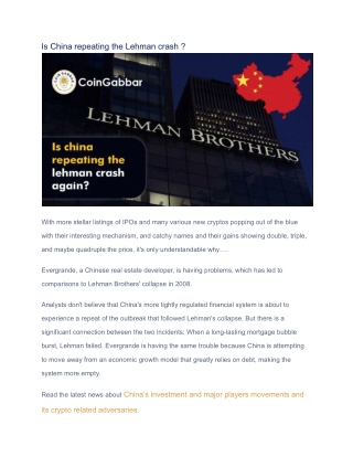 Is China repeating the Lehman crash