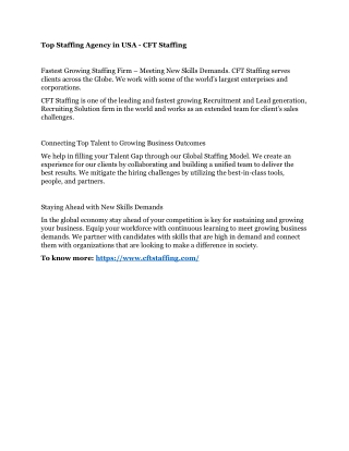 Top Staffing Agency in USA - CFT Staffing