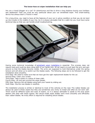 Windshield wiper installation