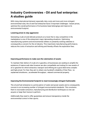 Industry Controversies - Oil and fuel enterprise_ A studies guide