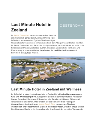 Last Minute Hotel in Zeeland bei Oesterdam Resort