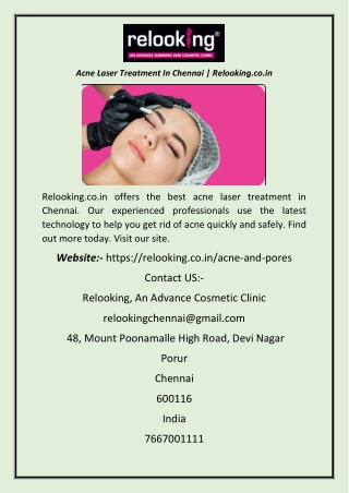 Acne Laser Treatment In Chennai  Relooking.co.in