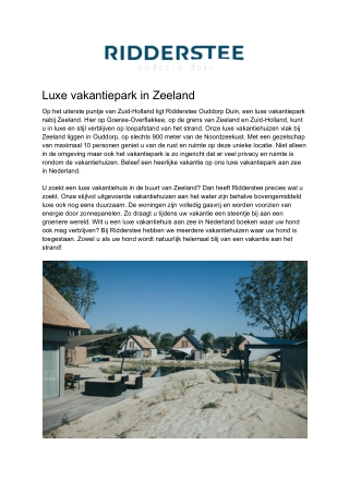 Ridderstee - Luxe vakantiepark Zeeland