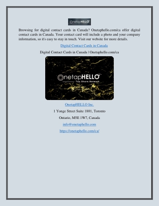 Digital Contact Cards in Canada | Onetaphello.com/ca