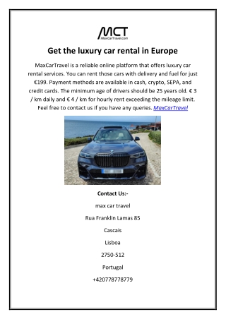 Get the luxury car rental in Europe