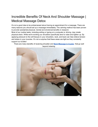 Incredible Benefits Of Neck And Shoulder Massage  Medical Massage Detox