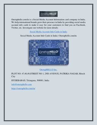 Social Media Account Info Cards in India | Onetaphello.com/in