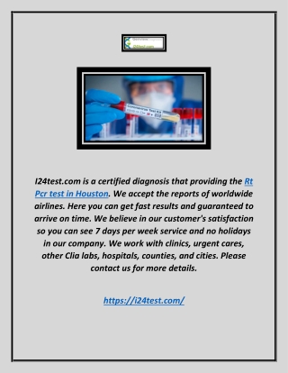 Rt Pcr Test in Houston | I24test.com