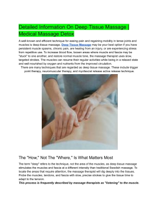Detailed Information On Deep Tissue Massage  Medical Massage Detox