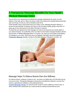 5 Therapeutic Massage Benefits For Your Health  Medical Massage Detox