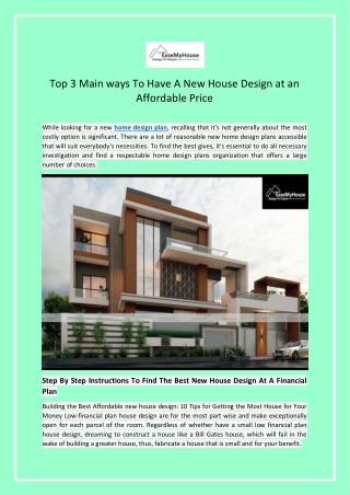 Top 3 Main ways To Have A New House Design at an Affordable Price