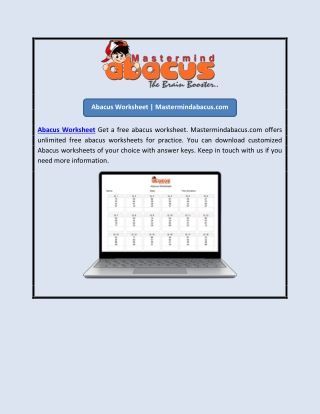 Abacus Worksheet | Mastermindabacus.com