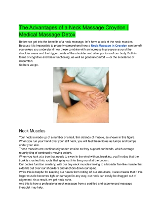 The Advantages of a Neck Massage Croydon  Medical Massage Detox