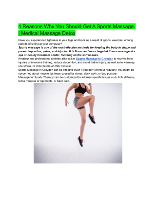 4 Reasons Why You Should Get A Sports Massage.  Medical Massage Detox
