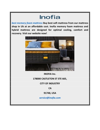 Best Memory Foam Mattress  Inofia.co.uk