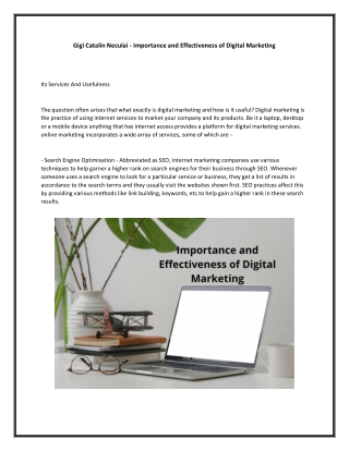 Gigi Catalin Neculai - Importance and Effectiveness of Digital Marketing