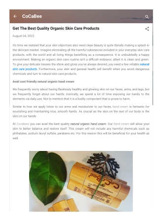 Get The Best Quality Organic Skin Care Products