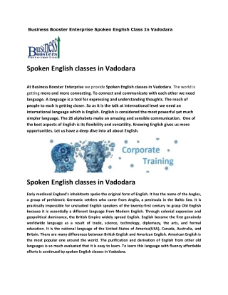 Business Booster Enterprise Spoken English Class In Vadodara