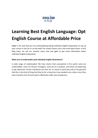 Learning Best English Language: Opt English Course at Affordable Price