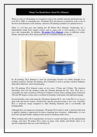Things You Should Know About PLA Filament