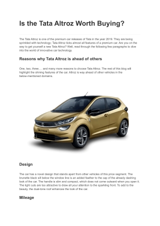 Is the Tata Altroz Worth Buying