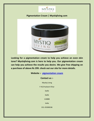 Pigmentation Cream | Mystiqliving.com