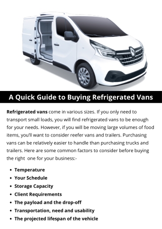 A Quick Guide to Buying Refrigerated Vans