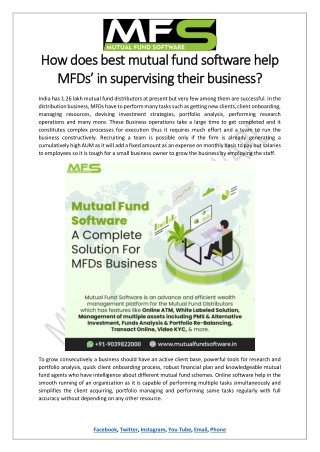 How does mutual fund software help MFDs’ in supervising their business