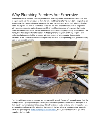 Why Plumbing Services Are Expensive