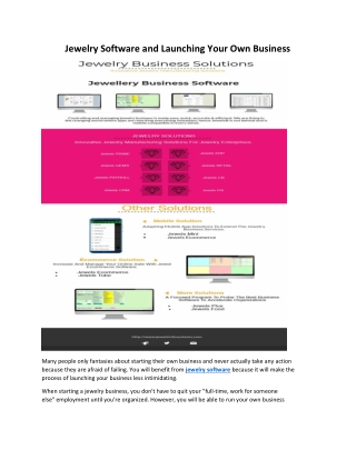 Jewelry Software and Launching Your Own Business