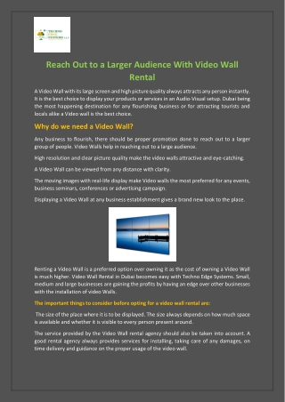 Reach Out to a Larger Audience With Video Wall Rental