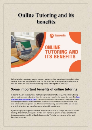 Online Tutoring and its benefits