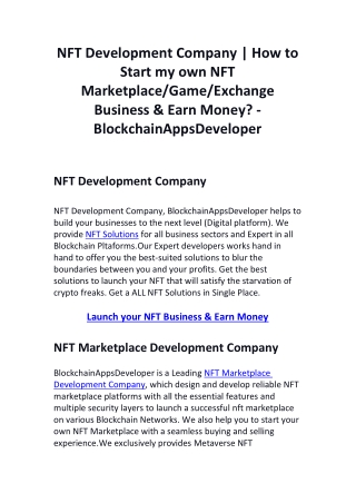 NFT Development Company | How to Start my own NFT Marketplace/Game Business?