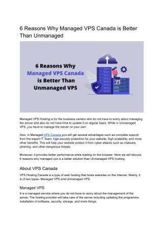 6 Reasons Why Managed VPS Canada Is Better Than Unmanaged VPS