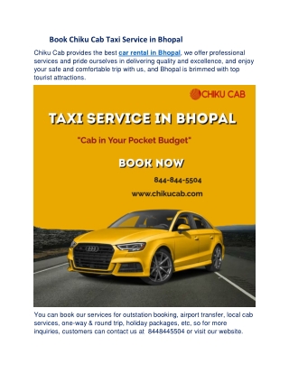 Book Chiku Cab Taxi Service in Bhopal